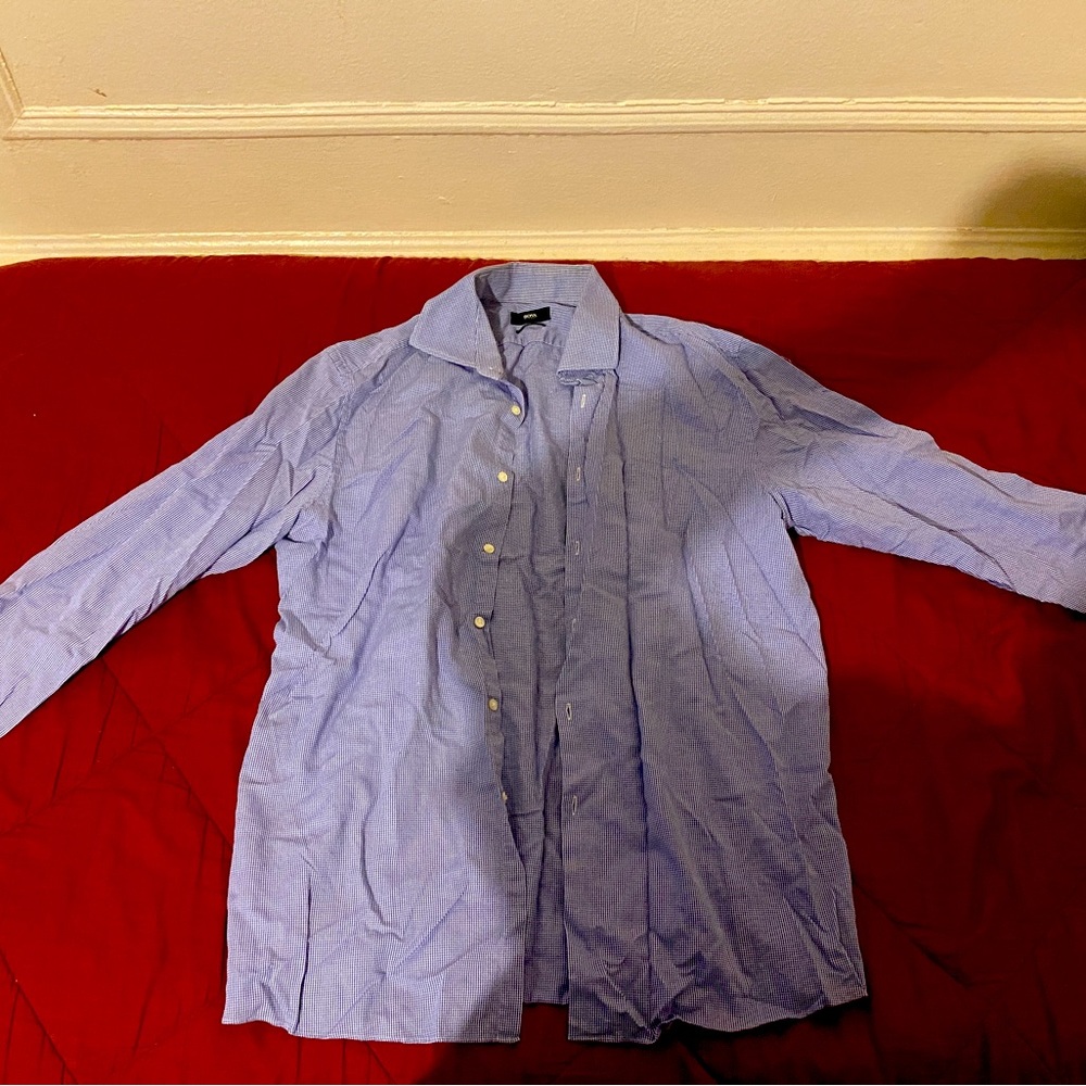 Boss by Hugo Boss dress shirt size 18 34/35 sharp fit in blue and white
